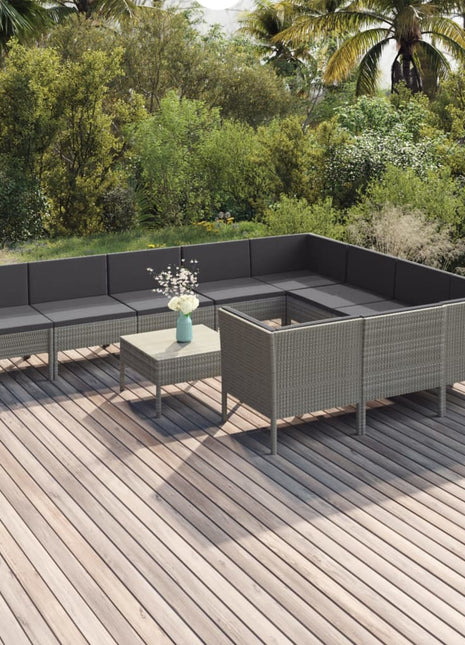 1 Loungeset Met Kussens Poly Rattan Grijs