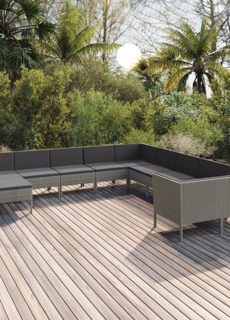 1 Loungeset Met Kussens Poly Rattan Grijs