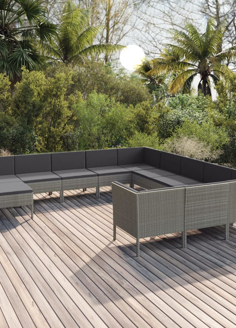 12-Delige Loungeset Met Kussens Poly Rattan Grijs