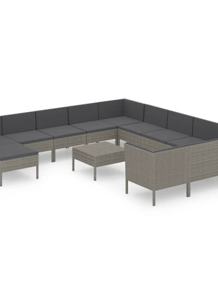 13-Delige Loungeset Met Kussens Poly Rattan Grijs