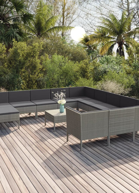 13-Delige Loungeset Met Kussens Poly Rattan Grijs