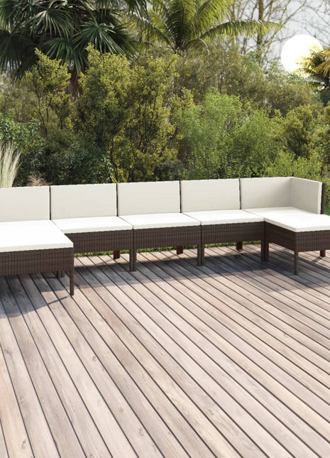 7-Delige Loungeset Met Kussens Poly Rattan Bruin