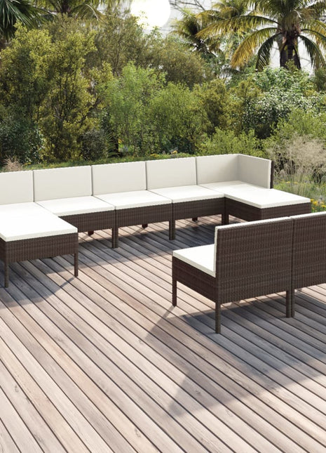 9-Delige Loungeset Met Kussens Poly Rattan Bruin