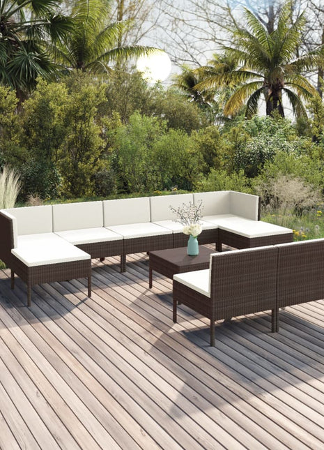 10-Delige Loungeset Met Kussens Poly Rattan Bruin