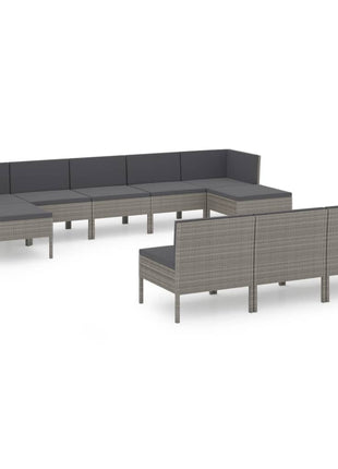 10-Delige Loungeset Met Kussens Poly Rattan Grijs