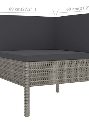 10-Delige Loungeset Met Kussens Poly Rattan Grijs