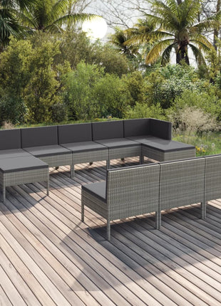 10-Delige Loungeset Met Kussens Poly Rattan Grijs