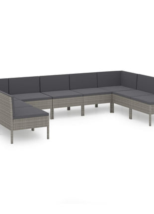 9-Delige Loungeset Met Kussens Poly Rattan Grijs