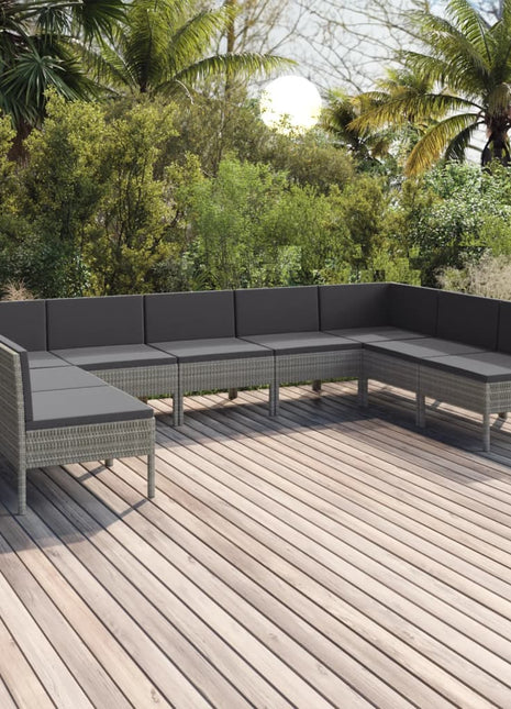 9-Delige Loungeset Met Kussens Poly Rattan Grijs