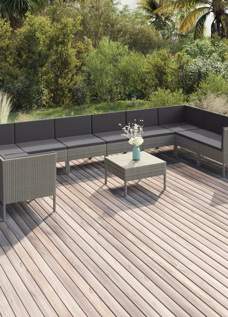 1 Loungeset Met Kussens Poly Rattan Grijs
