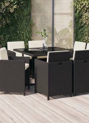 9-Delige Tuinset Met Kussens Poly Rattan Zwart En Wit