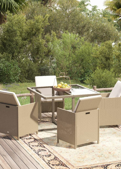 5-Delige Tuinset Met Kussens Poly Rattan Beige