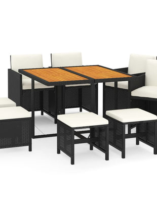 9-Delige Tuinset Met Kussens Poly Rattan Zwart En Bruin