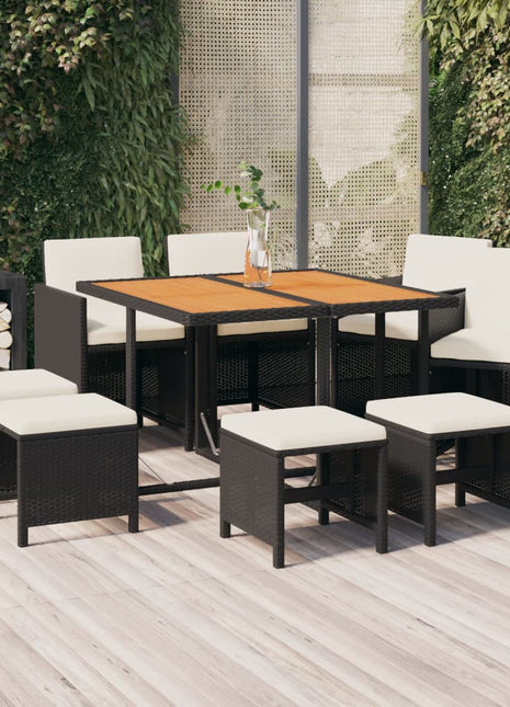 9-Delige Tuinset Met Kussens Poly Rattan Zwart En Bruin