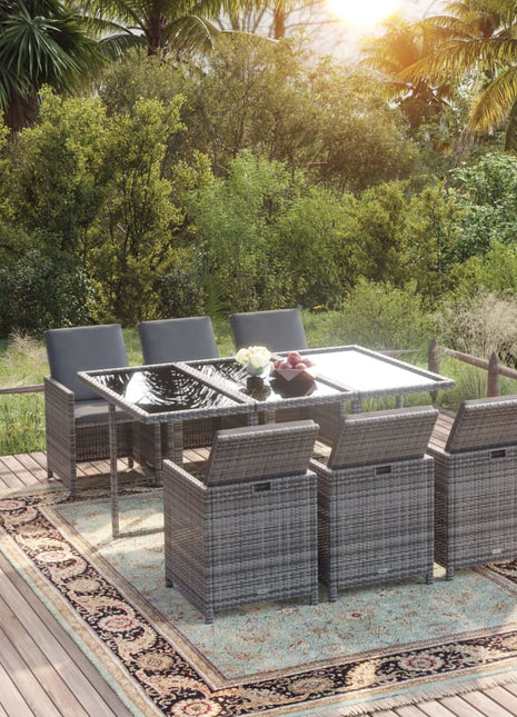 7-Delige Tuinset Met Kussens Poly Rattan Grijs