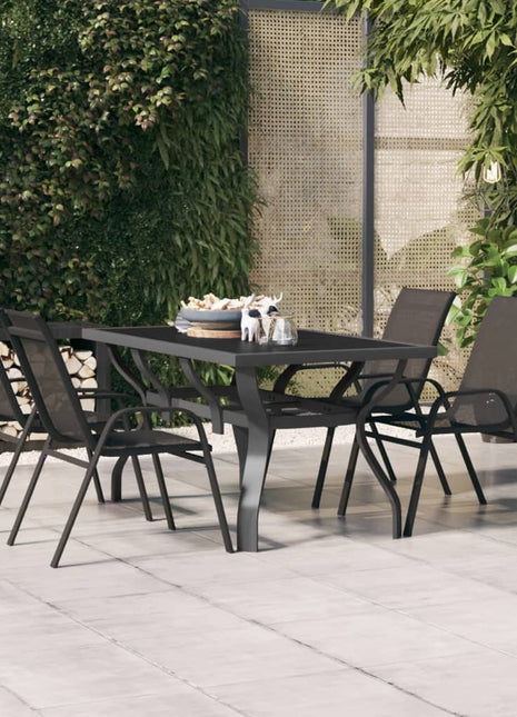 Tuintafel 140x70x70 cm staal en glas grijs en zwart