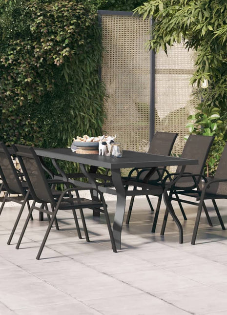 Tuintafel 180x80x70 cm staal en glas grijs en zwart