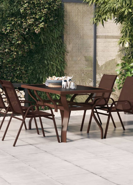 Tuintafel 140x70x70 cm staal en glas bruin en zwart