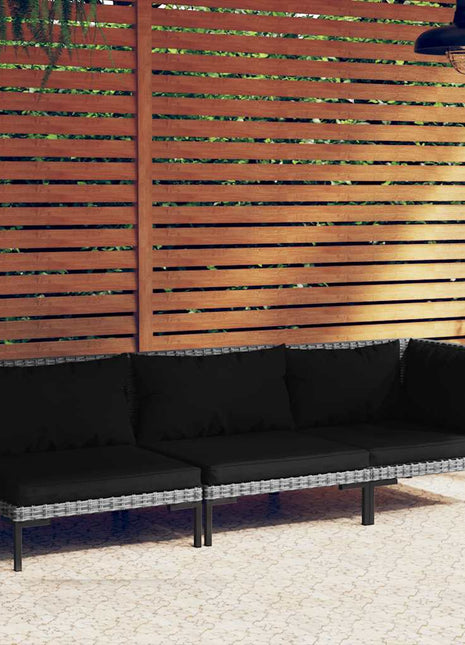 3-Delige Loungeset Halfrond Poly Rattan Donkergrijs