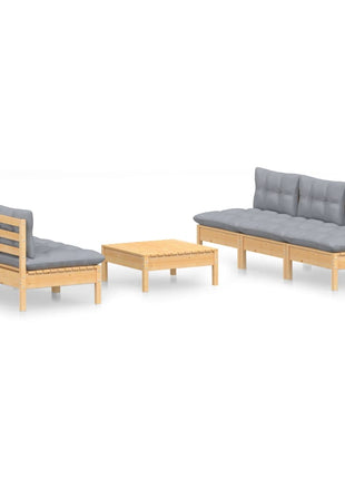6-delige Loungeset met grijze kussens grenenhout