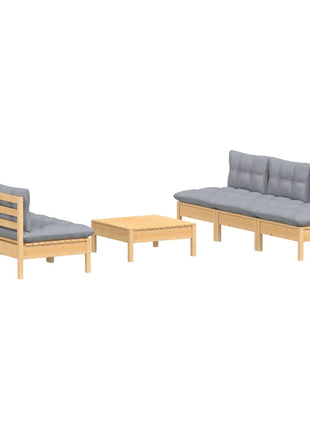 6-delige Loungeset met grijze kussens grenenhout