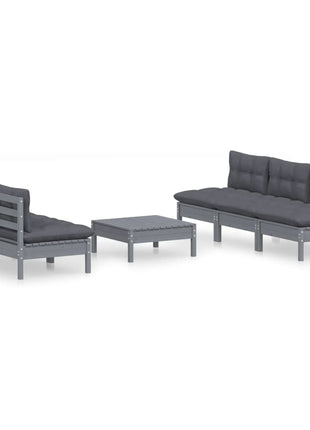 6-delige Loungeset met antracietkleurige kussens grenenhout