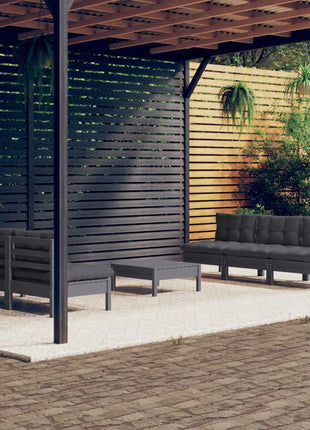 6-delige Loungeset met antracietkleurige kussens grenenhout