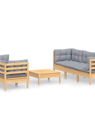 6-delige Loungeset met grijze kussens grenenhout