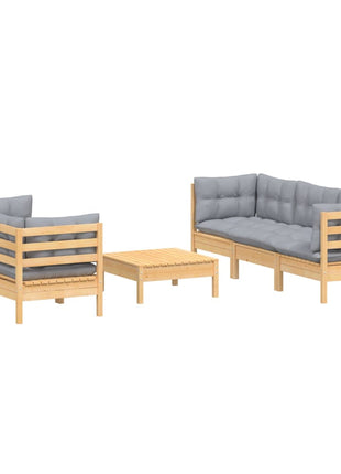 6-delige Loungeset met grijze kussens grenenhout