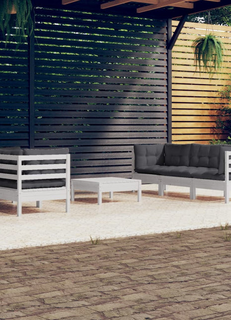 6-delige Loungeset met antracietkleurige kussens grenenhout