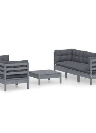 6-delige Loungeset met antracietkleurige kussens grenenhout