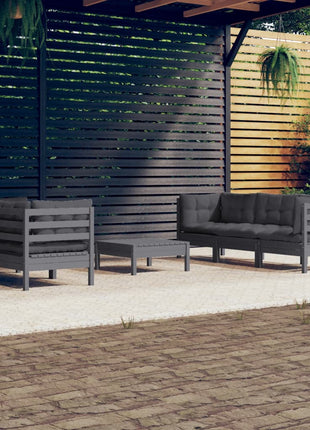 6-delige Loungeset met antracietkleurige kussens grenenhout