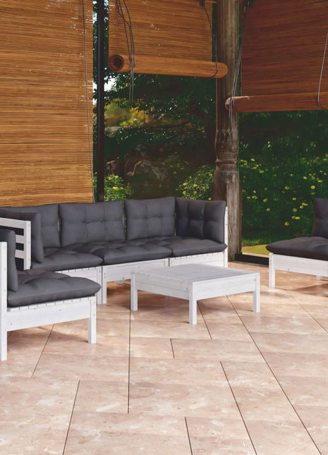 6-delige Loungeset met kussens massief grenenhout