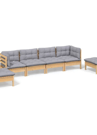 6-delige Loungeset met grijze kussens grenenhout