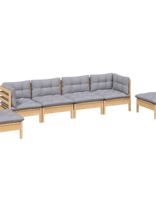 6-delige Loungeset met grijze kussens grenenhout