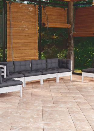 6-delige Loungeset met kussens massief grenenhout