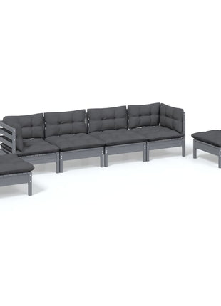 6-delige Loungeset met kussens massief grenenhout
