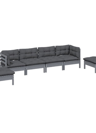6-delige Loungeset met kussens massief grenenhout