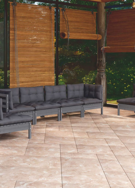 6-delige Loungeset met kussens massief grenenhout