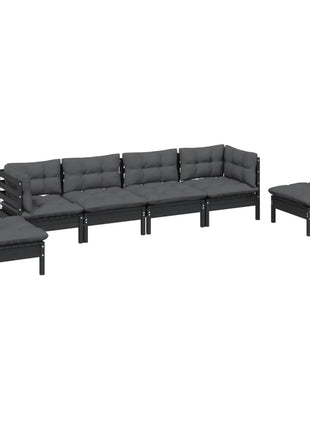 6-delige Loungeset met kussens massief grenenhout