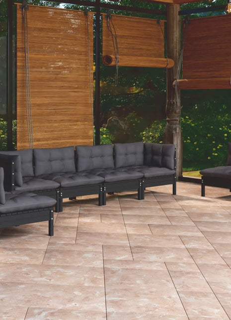 6-delige Loungeset met kussens massief grenenhout