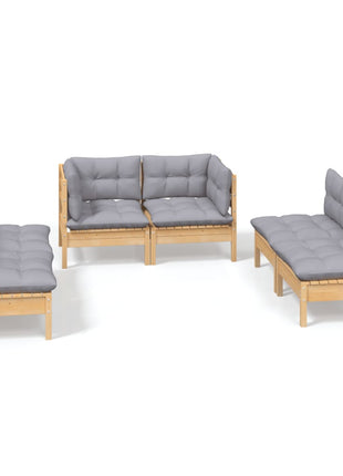 6-delige Loungeset met grijze kussens grenenhout