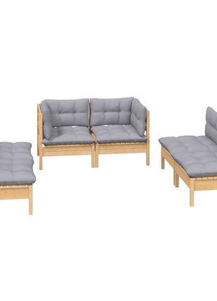 6-delige Loungeset met grijze kussens grenenhout
