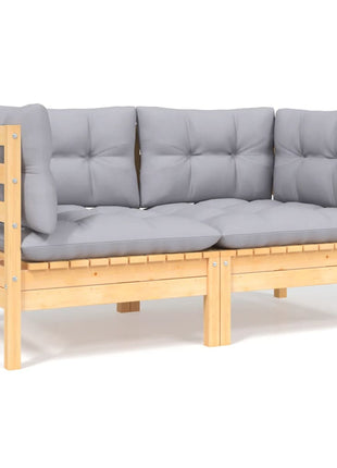 6-delige Loungeset met grijze kussens grenenhout