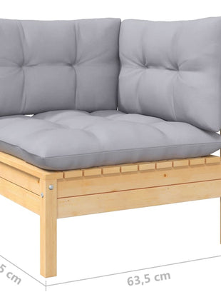 6-delige Loungeset met grijze kussens grenenhout