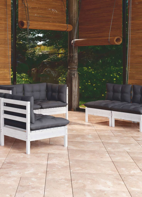 6-delige Loungeset met kussens massief grenenhout
