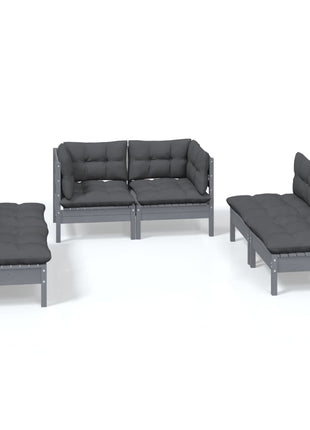 6-delige Loungeset met kussens massief grenenhout