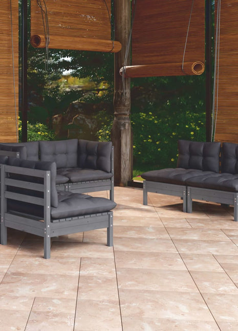 6-delige Loungeset met kussens massief grenenhout