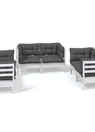 6-delige Loungeset met kussens massief grenenhout