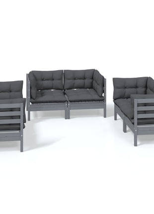6-delige Loungeset met kussens massief grenenhout